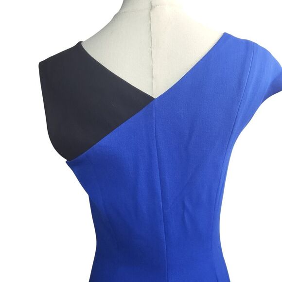 Jay Godfrey Size 2 Blue Black Color Block Bodycon Dress Sleeveless Wool Blend - Picture 11 of 11
